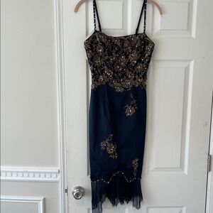 Elegant Navy and Gold Embellished Dress